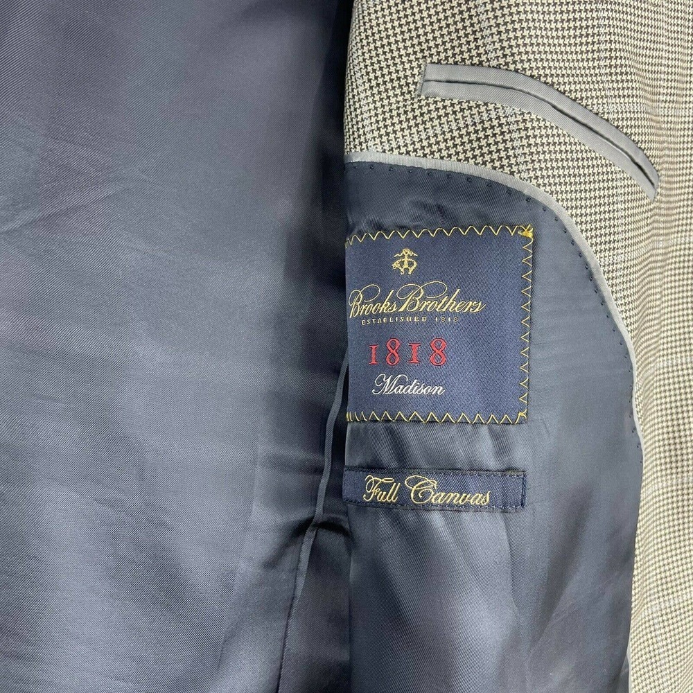Brooks Brothers Full Canvas Gray Blue Windowpane Check Wool Silk Drago 42L - Picture 4 of 7